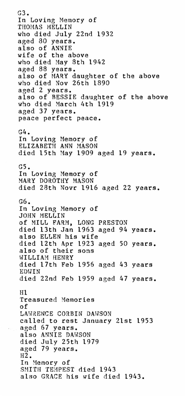 Location Index - P10.jpg - Long Preston Baptist Church -  Monumental Inscriptions in Location Order  - G3 to H2